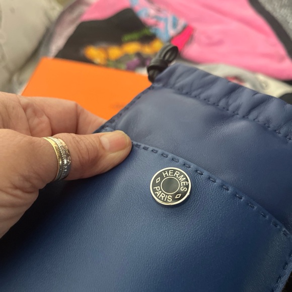 Hermes Navy Drawstring Pouch with Front Snap - Picture 4 of 4